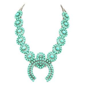 Faux Turquoise Squash Blossom Necklace